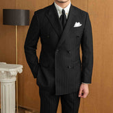 Men's Versatile Black Striped Double Breasted Suit